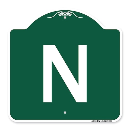 Signmission Designer Series Sign-Sign W/ Letter N, Green & White Aluminum Sign, 18" x 18", GW-1818-22938 A-DES-GW-1818-22938